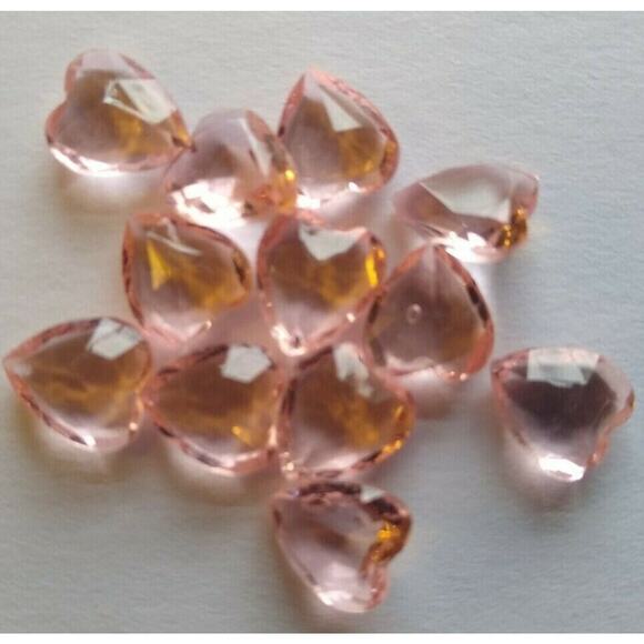 12 Heart Shaped Pink Rose Translucent Glass Cabochons 9mm Vintage NOS 1950s - Picture 6 of 6